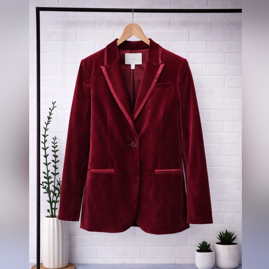 Nwt Joie Women's Rich Velvet Blazer Deep Red Maroon Old Money Vibrant Work Small